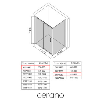 CERANO - Sprchový kout Orlano L/P - 5 mm - černá matná, transparentní sklo - 80x90 cm - posuvný