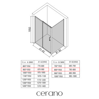 CERANO - Sprchový kout Orlano L/P - 5 mm - černá matná, transparentní sklo - 90x80 cm - posuvný