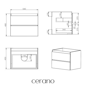 CERANO - Koupelnová skříňka Carole + keramické umyvadlo Todo - bílá matná - 70x49,8x46 cm