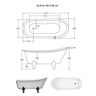 Volně stojící vana OLAYA Glam - stříbrná
