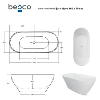 Volně stojící vana MOYA černá matná / bílá