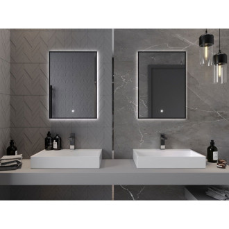 Mexen Erma osvětlené koupelnové zrcadlo 50x70 cm, LED 6000K, černý rám 9814-050-070-611-70