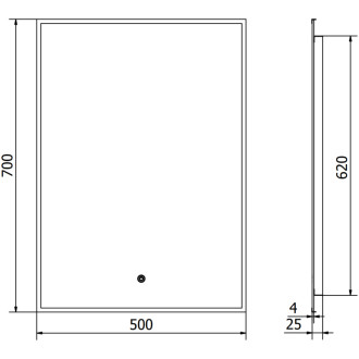 Mexen Erma osvětlené koupelnové zrcadlo 50x70 cm, LED 6000K, černý rám 9814-050-070-611-70