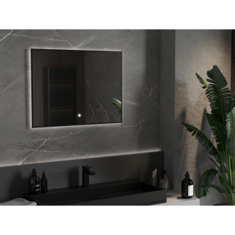 Mexen Erma osvětlené koupelnové zrcadlo 80x60 cm, LED 6000K, černý rám 9814-080-060-611-70