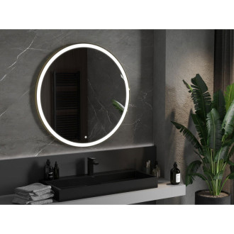 Mexen Esso koupelnové zrcadlo, kulaté 100 cm, LED 6000K, zlatý rám 9825-100-100-611-50