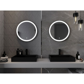 Mexen Esso koupelnové zrcadlo, kulaté 60 cm, LED 6000K, černý rám 9825-060-060-611-50