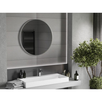 Kulaté koupelnové zrcadlo Mexen Loft 80 cm, nerezový rám - 9850-080-080-000-10