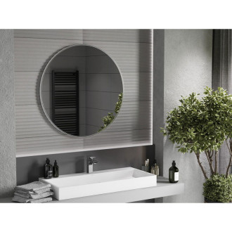 Kulaté koupelnové zrcadlo Mexen Loft 90 cm, nerezový rám - 9850-090-090-000-10