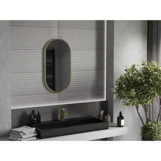 Mexen Loft oválné koupelnové zrcadlo 75 x 40 cm, zlatý rám - 9851-075-040-000-50