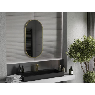 Mexen Loft oválné koupelnové zrcadlo 90 x 45 cm, zlatý rám - 9851-090-045-000-50