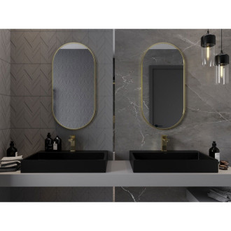 Mexen Loft oválné koupelnové zrcadlo 90 x 45 cm, zlatý rám - 9851-090-045-000-50
