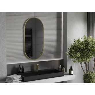 Mexen Loft oválné koupelnové zrcadlo 100 x 50 cm, zlatý rám - 9851-100-050-000-50