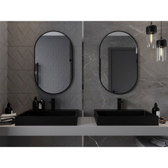 Mexen Loft oválné koupelnové zrcadlo 90 x 55 cm, černý rám - 9851-090-055-000-70