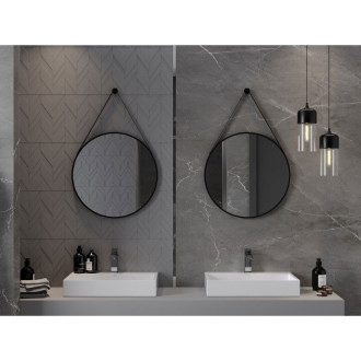 Kulaté koupelnové zrcadlo Mexen String 60 cm, černý rám - 9854-060-060-000-70