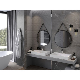 Kulaté koupelnové zrcadlo Mexen String 70 cm, černý rám - 9854-070-070-000-70