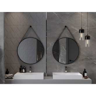 Kulaté koupelnové zrcadlo Mexen String 70 cm, černý rám - 9854-070-070-000-70