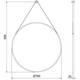 Kulaté koupelnové zrcadlo Mexen String 70 cm, černý rám - 9854-070-070-000-70