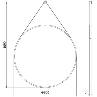 Kulaté koupelnové zrcadlo Mexen String 80 cm, černý rám - 9854-080-080-000-70
