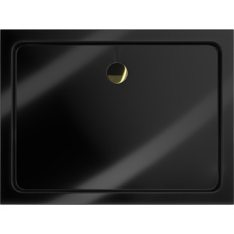 Mexen Flat štíhlá obdélníková sprchová vanička 100 x 70 cm, černá, zlatý sifon - 40707010G