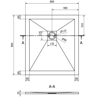 Mexen STONE+ sprchová vanička, obdélníková 80x90x2,5 cm, šedo-beton 44618090