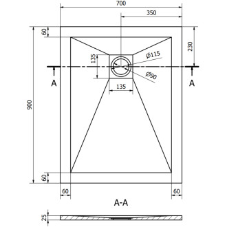 Mexen STONE+ sprchová vanička, obdélníková 70x90x2,5 cm, černá 44707090