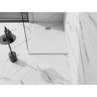 Mexen Stone+ obdélníková kompozitová vanička 130x80 cm, bílá, zlatý kryt 44108013-G