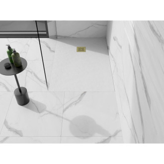 Mexen Stone+ obdélníková kompozitová vanička 130x90 cm, bílá, zlatý kryt 44109013-G