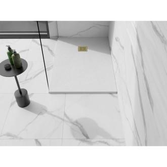 Mexen Stone+ obdélníková kompozitová vanička 140x90 cm, bílá, zlatý kryt 44109014-G
