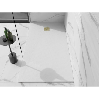 Mexen Stone+ obdélníková kompozitová vanička 160x90 cm, bílá, zlatý kryt 44109016-G