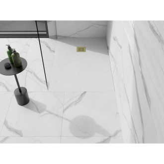 Mexen Stone+ čtvercová kompozitová vanička 140x100 cm, bílá, zlatý kryt 44101014-G