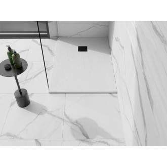 Mexen Stone+ obdélníková kompozitová vanička 130x90 cm, bílá, černý potah 44109013-B