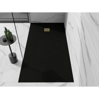 Mexen Stone+ obdélníková kompozitová vanička 180x70 cm, černá, zlatý kryt 44707018-G