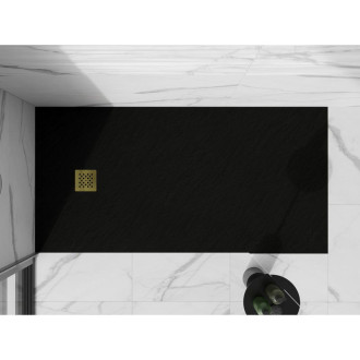 Mexen Stone+ obdélníková kompozitová vanička 180x70 cm, černá, zlatý kryt 44707018-G