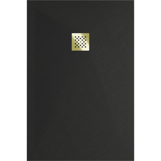 Mexen Stone+ obdélníková kompozitová vanička 90x80 cm, černá, zlatý kryt 44708090-G