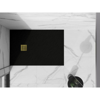 Mexen Stone+ obdélníková kompozitová vanička 130 x 90 cm, černá, zlatý kryt - 44709013-G