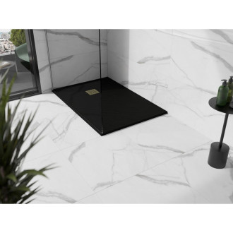 Mexen Stone+ obdélníková kompozitová vanička 130 x 90 cm, černá, zlatý kryt - 44709013-G