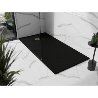 Mexen Stone+ obdélníková kompozitová vanička 160x100 cm, černá, zlatý kryt 44701016-G