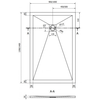 Mexen Stone+ obdélníková kompozitová vanička 130x90 cm, černá, černý kryt 44709013-B