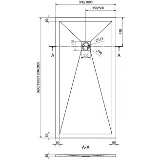 Mexen Stone+ obdélníková kompozitová vanička 160x90 cm, černá, černý kryt 44709016-B