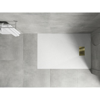 Mexen Hugo obdélníková sprchová vanička SMC 130 x 80 cm, bílá, zlatý kryt - 42108013-G
