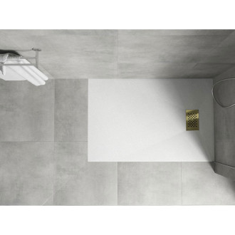 Mexen Hugo obdélníková sprchová vanička SMC 130 x 90 cm, bílá, zlatý kryt - 42109013-G