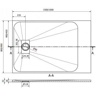 Mexen Hugo obdélníková sprchová vanička SMC 150 x 90 cm, bílá, zlatý kryt - 42109015-G