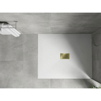 Mexen Hugo obdélníková sprchová vanička SMC 130 x 100 cm, bílá, zlatý kryt - 42101013-G