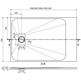 Mexen Hugo obdélníková sprchová vanička SMC 120 x 70 cm, černá, zlatý kryt - 42707012-G