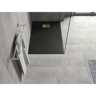 Mexen Hugo obdélníková sprchová vanička SMC 100 x 80 cm, černá, zlatý kryt - 42708010-G