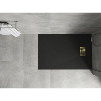 Mexen Hugo obdélníková sprchová vanička SMC 100 x 80 cm, černá, zlatý kryt - 42708010-G