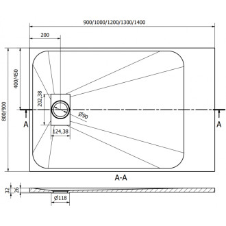 Mexen Hugo obdélníková sprchová vanička SMC 100 x 80 cm, černá, zlatý kryt - 42708010-G