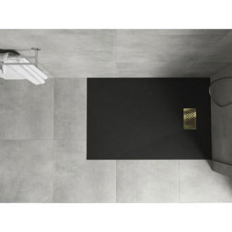 Mexen Hugo obdélníková sprchová vanička SMC 130 x 80 cm, černá, zlatý kryt - 42708013-G