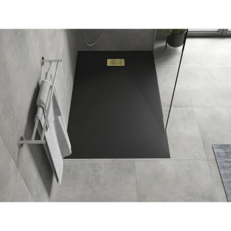 Mexen Hugo obdélníková sprchová vanička SMC 140 x 80 cm, černá, zlatý kryt - 42708014-G