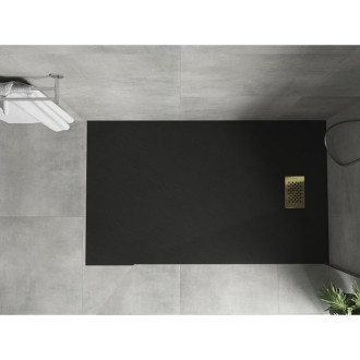 Mexen Hugo obdélníková sprchová vanička SMC 150 x 80 cm, černá, zlatý kryt - 42708015-G